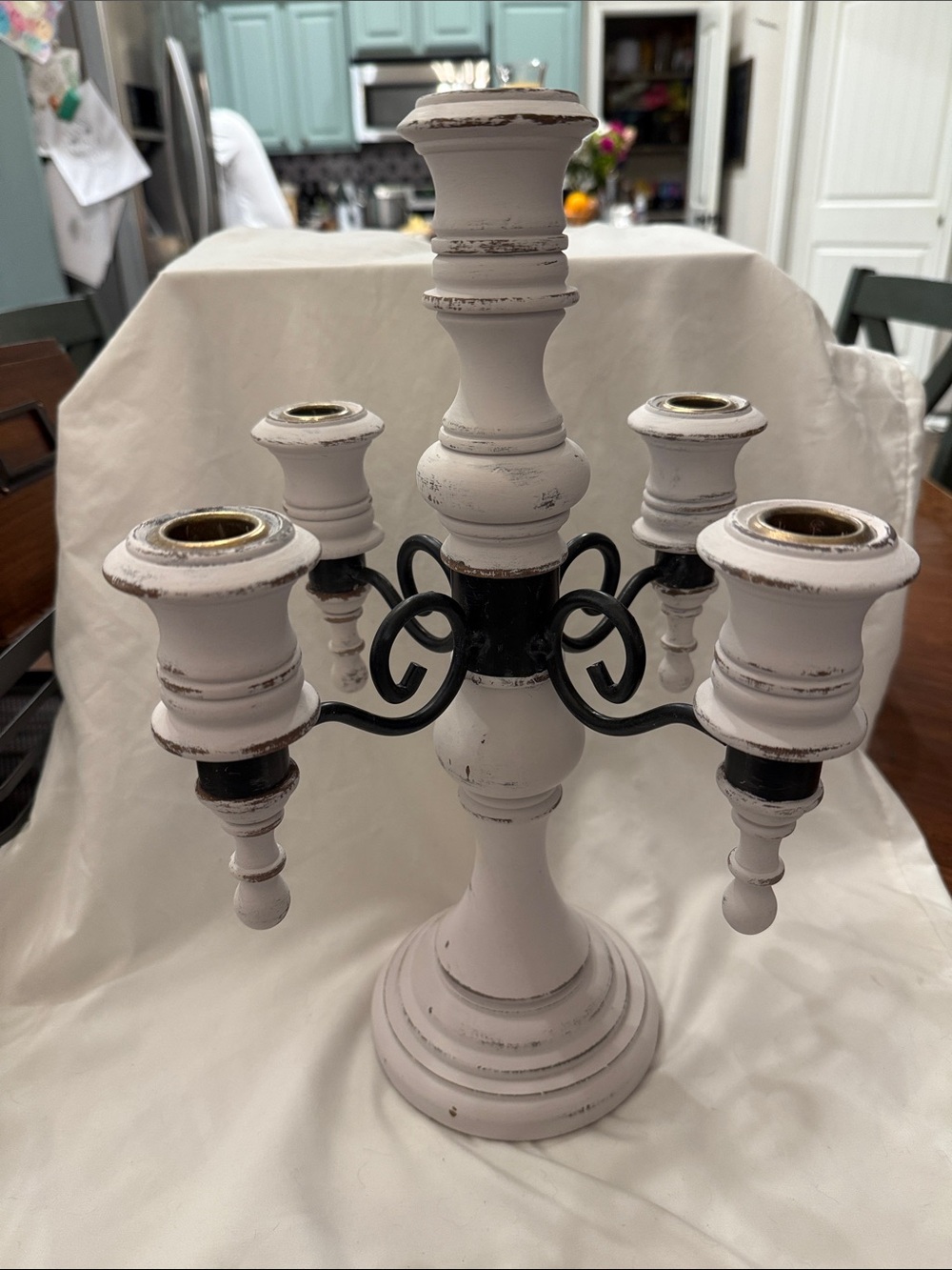 Distressed White Multi-Arm Candle Holder Candelabra